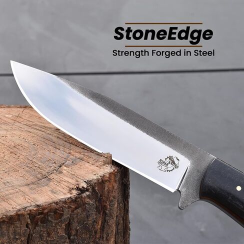 Knives Ranch 10-1/2" Full Tang Bushcraft Camping Knife - High Carbon SS 440C - Vacuum Heat-Treated 59 HRC - Burlap Micarta Handle - Fixed Blade Hunting Knife with Leather Sheath in Kuwait