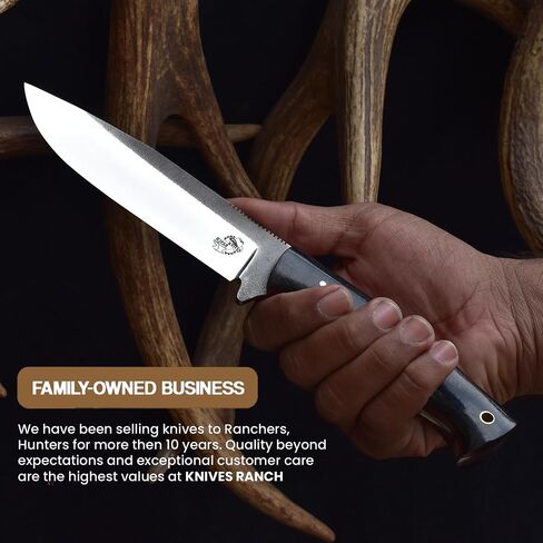 Knives Ranch 10-1/2" Full Tang Bushcraft Camping Knife - High Carbon SS 440C - Vacuum Heat-Treated 59 HRC - Burlap Micarta Handle - Fixed Blade Hunting Knife with Leather Sheath in Kuwait