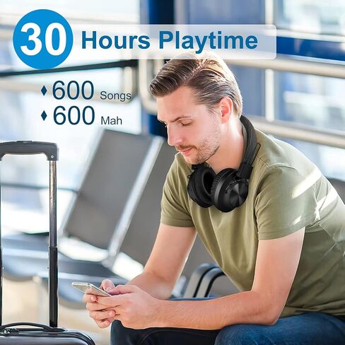 Bluetooth 5.0 Over- Ear Wireless Headphones 30 Hours Battery, FM Radio, MP3 Player, Micro SD/TF with 40mm Deep Bass Drivers, Premium Microphone Built-in Headset, Foldable, Comfortable, Mowing in Kuwait