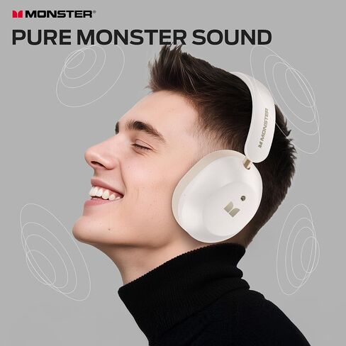 Monster Persona 6th ANC Active Noise Cancelling Headphones, Wireless Bluetooth Headphones Over Ear with HiFi Stereo Audio, 60H Playtime, Bluetooth 6.0, 3 EQ Modes for Travel Work, White in Kuwait