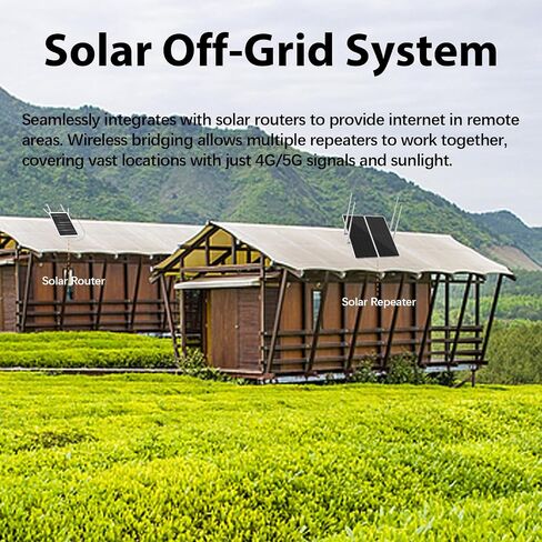 Solar WiFi Extender Outdoor, Dual Band 2.4GHz/5.8GHz Solar WiFi Extender Signal Booster 1200Mbps, 111Wh Battery, IP66 Waterproof, 30W Solar WiFi Repeater for Farm Garden Ranch in Kuwait