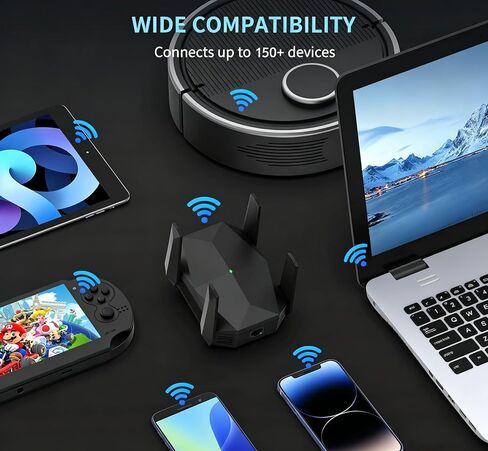 WiFi Extender, 2026 45X WiFi 6 Booster AX3000 (5.8/2.4GHz), 26639 sq.ft Long Range and 155+ Devices, WiFi Extender Signal Booster with Ethernet Port (Matte Black) in Kuwait
