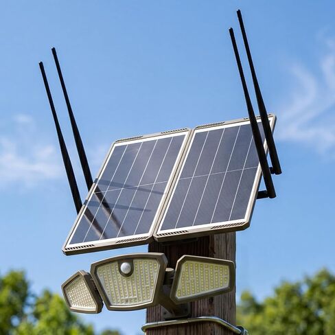 Solar WiFi Extender with Motion Sensor Light, 1200Mbps Dual Band 2.4G/5.8G Outdoor WiFi Repeater, Solar Powered WiFi Extender with 30W Panel & 30000mAh Battery, IP65 Waterproof for Farm, Yard & Ranch in Kuwait