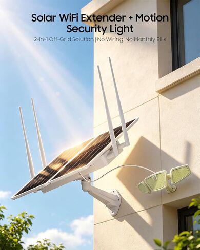 Solar WiFi Extender with Motion Sensor Light, 1200Mbps Dual Band 2.4G/5.8G Outdoor WiFi Repeater, Solar Powered WiFi Extender with 30W Panel & 30000mAh Battery, IP65 Waterproof for Farm, Yard & Ranch in Saudi Arabia
