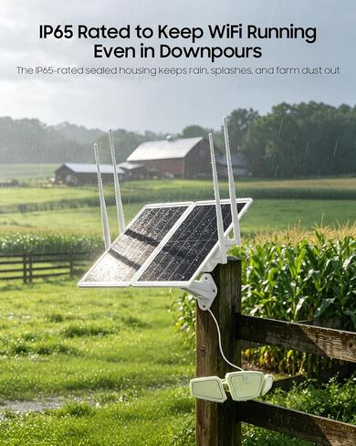 Solar WiFi Extender with Motion Sensor Light, 1200Mbps Dual Band 2.4G/5.8G Outdoor WiFi Repeater, Solar Powered WiFi Extender with 30W Panel & 30000mAh Battery, IP65 Waterproof for Farm, Yard & Ranch in Saudi Arabia