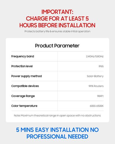 Solar WiFi Extender with Motion Sensor Light, 1200Mbps Dual Band 2.4G/5.8G Outdoor WiFi Repeater, Solar Powered WiFi Extender with 30W Panel & 30000mAh Battery, IP65 Waterproof for Farm, Yard & Ranch in Saudi Arabia