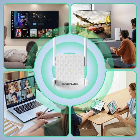 1200Mbps Dual Band WiFi Extender Signal Booster, 2.4GHz & 5GHz Wireless Repeater, 360° Whole Home Coverage 12880 Sq.ft, 4 High-Gain Antennas, 105 Devices Support, One-Tap WPS Setup with Ethernet Port in Kuwait