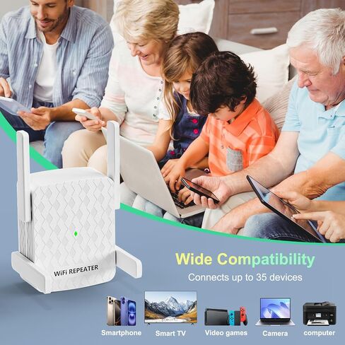 1200Mbps Dual Band WiFi Extender Signal Booster, 2.4GHz & 5GHz Wireless Repeater, 360° Whole Home Coverage 12880 Sq.ft, 4 High-Gain Antennas, 105 Devices Support, One-Tap WPS Setup with Ethernet Port in Kuwait