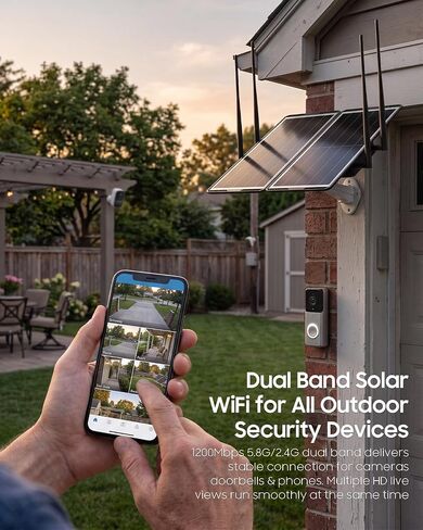 Solar WiFi Extender Outdoor 30W – 1200Mbps Dual Band 2.4G/5.8G Wireless Repeater with 30000mAh Battery, 4 High Gain Antennas, IP65 Waterproof Signal Booster for Garden, Farm, Yard (Black) in Saudi Arabia