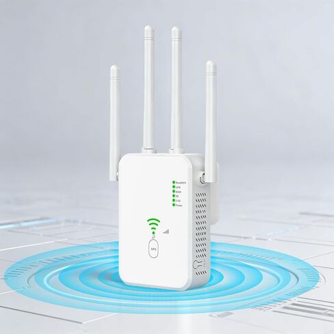 WiFi Extender Signal Booster, AC1200Mbps Dual Band (5.8GHz/2.4GHz), WiFi Repeater with Ethernet Port up to 12880 Sq.ft for 105+ Devices, with 4 Antennas 360° Full Coverage(Black) in Kuwait