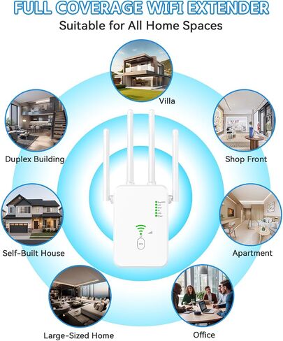 WiFi Extender Signal Booster, AC1200Mbps Dual Band (5.8GHz/2.4GHz), WiFi Repeater with Ethernet Port up to 12880 Sq.ft for 105+ Devices, with 4 Antennas 360° Full Coverage(Black) in Kuwait