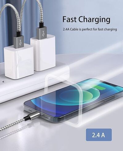 5Pack [MFi Certified] iPhone Charger 3/3/6/6/10FT iPhone Charger Cord High Speed USB Cable Compatible iPhone14/13/12/11 Pro Max/XS MAX/XR/XS/X/8 in Kuwait