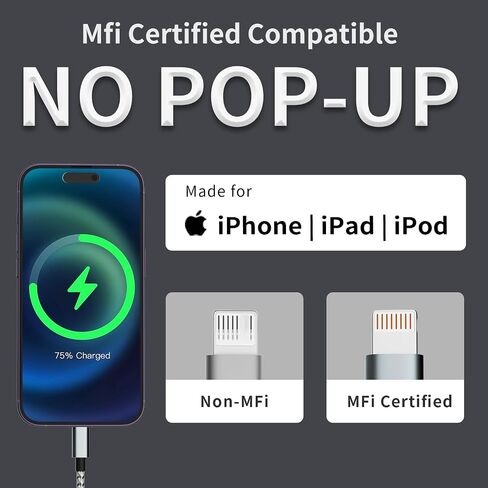 5Pack [MFi Certified] iPhone Charger 3/3/6/6/10FT iPhone Charger Cord High Speed USB Cable Compatible iPhone14/13/12/11 Pro Max/XS MAX/XR/XS/X/8 in Kuwait