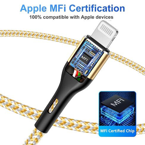 iPhone Charger 4Pack 7inch, [Apple MFi Certified] Short Lightning Cable 7inch, iPhone Charging Cord Fast Charging Cable for iPhone 13 12 Pro Max Mini 11 Pro XS XR X 10 8 7 Plus 6s 6 SE iPad iPod-Gold in Kuwait