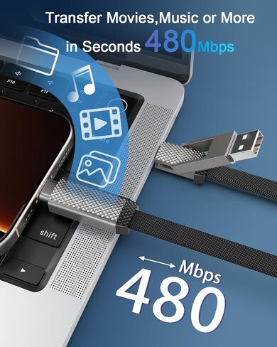 4-in-1 USB-C Fast Charging Cable (100W) – 6 FT Flat Braided Multi Charger with Lightning, USB-C, USB-A Ports for iPhone 15/16, Samsung, iPad, MacBook – Supports CarPlay and Android Auto in Kuwait
