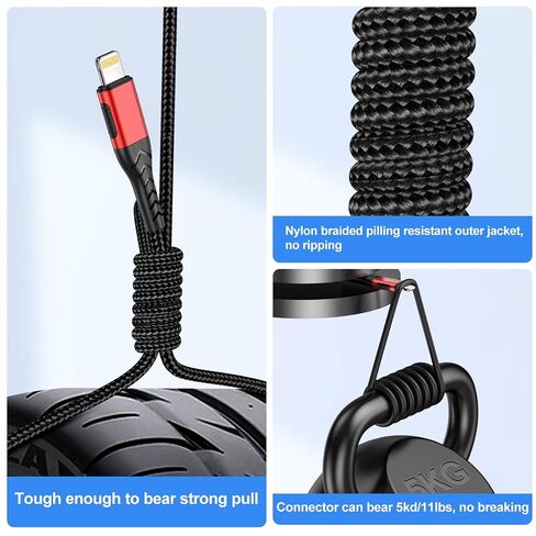 Durcord iPhone Charger, [MFi Certified] 3Pack 1FT USB A Cable for Fast Charger Cable, Durable iPhone Charging Cord Compatible with iPhone Xs Max/XS/XR/X/8/7/6S/6/Plus/SE/iPad(Red) in Kuwait