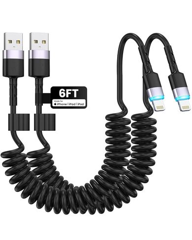 Coiled USB C Cable, Durable Short USB C to USB C Cable 2 Pack for Android Auto & CarPlay Cable, Type C Retractable Car Charger Cord for iPhone 17/16/15 Samsung Galaxy S25 S24 S23, Pixel 10 9 - Black in Kuwait