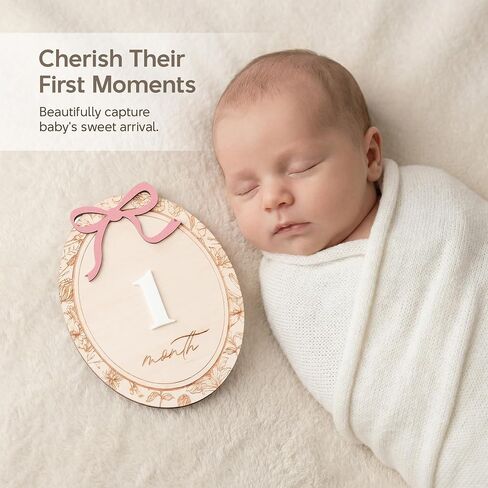 Baby Monthly Milestone Set, 1–12 Month Photo Markers, Newborn Photography Props, Growth Memory Cards, Nursery Decor (Pink D23) in Kuwait