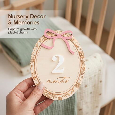 Baby Monthly Milestone Set, 1–12 Month Photo Markers, Newborn Photography Props, Growth Memory Cards, Nursery Decor (Pink D23) in Kuwait