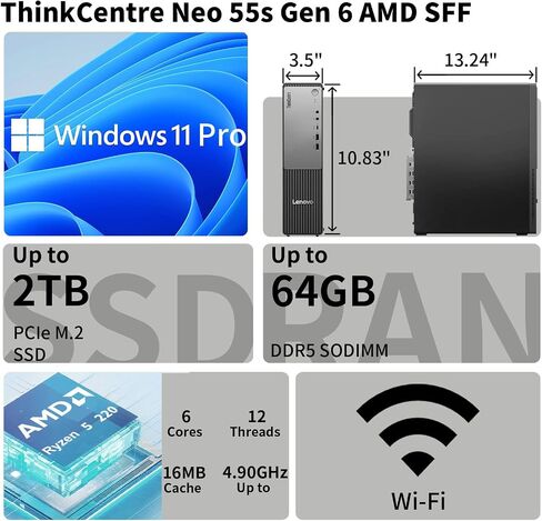 Lenovo ThinkCentre Neo 55q Ryzen 5 220 64GB + 2TB Business SFF Desktop in Kuwait