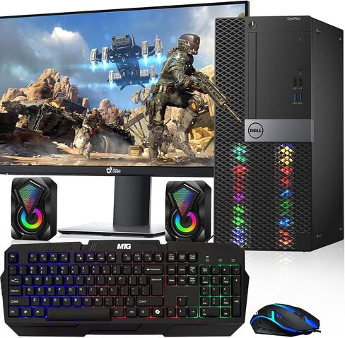 DELL RGB Gaming Tower Computer - i7 6th Gen, GTX 1050 Ti 4GB, 16GB RAM, 512GB SSD, New 24 inch LED Screen, RGB Keyboard with AI-Enabled Key, Mouse, Wi-Fi, RGB Mini Speaker, Windows 11 Pro (Renewed) in Kuwait