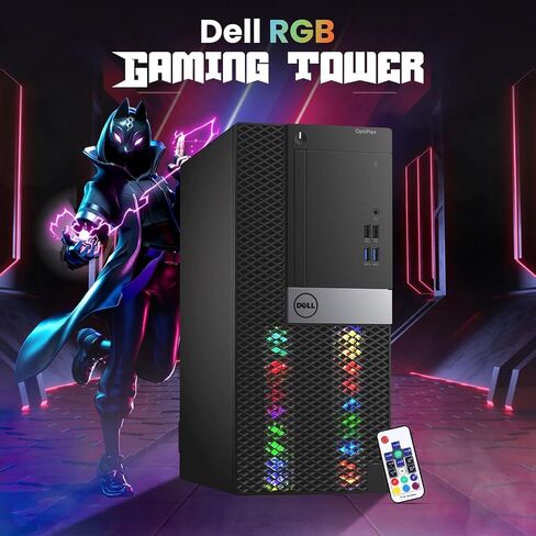 DELL RGB Gaming Tower Computer - i7 6th Gen, GTX 1050 Ti 4GB, 16GB RAM, 512GB SSD, New 24 inch LED Screen, RGB Keyboard with AI-Enabled Key, Mouse, Wi-Fi, RGB Mini Speaker, Windows 11 Pro (Renewed) in Kuwait