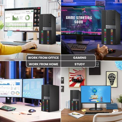 DELL RGB Gaming Tower Computer - i7 6th Gen, GTX 1050 Ti 4GB, 16GB RAM, 512GB SSD, New 24 inch LED Screen, RGB Keyboard with AI-Enabled Key, Mouse, Wi-Fi, RGB Mini Speaker, Windows 11 Pro (Renewed) in Kuwait