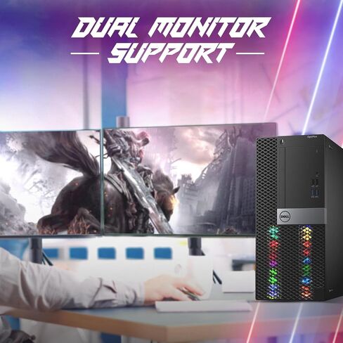 DELL RGB Gaming Tower Computer - i7 6th Gen, GTX 1050 Ti 4GB, 16GB RAM, 512GB SSD, New 24 inch LED Screen, RGB Keyboard with AI-Enabled Key, Mouse, Wi-Fi, RGB Mini Speaker, Windows 11 Pro (Renewed) in Kuwait