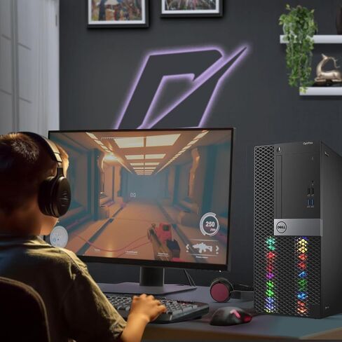 DELL RGB Gaming Tower Computer - i7 6th Gen, GTX 1050 Ti 4GB, 16GB RAM, 512GB SSD, New 24 inch LED Screen, RGB Keyboard with AI-Enabled Key, Mouse, Wi-Fi, RGB Mini Speaker, Windows 11 Pro (Renewed) in Kuwait