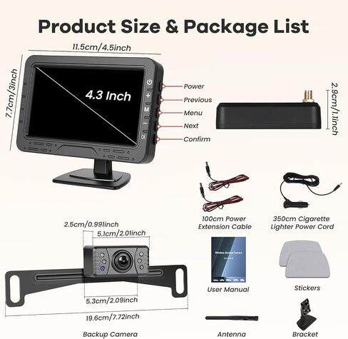 Hikity 4.3 Inch Wireless Backup Camera Monitor Kit with Rear View Camera in Kuwait