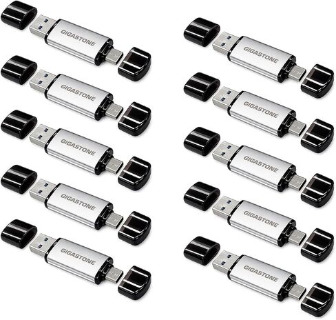 GIGASTONE 16GB Dual Flash Drive (10 Pack) V40S USB 2.0, 2-in-1 Type-A & Type-C, High Speed, Head Cap Design, Plug & Play for Smartphone/PC/Mac/TV/Car Audio in Kuwait