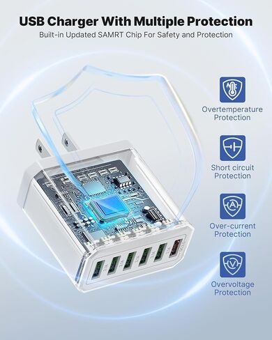 [2-Pack] USB Wall Charger, 33W 6-Port Fast Charging Block, Multiport Plug USB Cube QC3.0 Power Adapter Brick Box Cube for iPhone 16 15 14 13 12 11 Pro Max SE XS XR X 8 7 6 6S Plus, LG, Moto, Phones in Kuwait