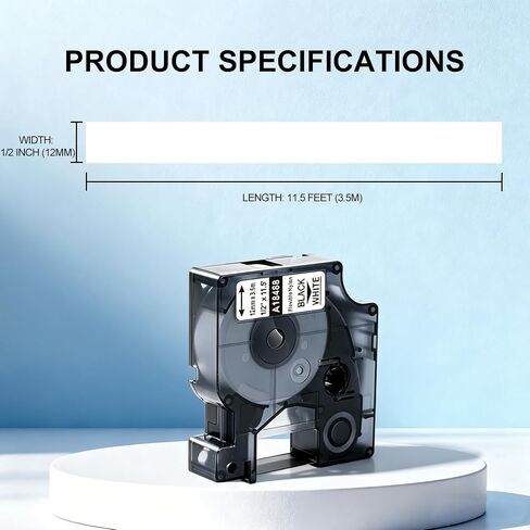 10-Pack Compatible for Dymo 18488 Black on White Label Flexible Nylon Industrial Label Tapes Use with DYMO Rhino Pro 4200 5200 5000 6000 Label Maker, 1/2'' x 11.5' (12mm x 3.5m) in Kuwait