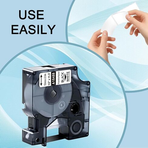 10-Pack Compatible for Dymo 18488 Black on White Label Flexible Nylon Industrial Label Tapes Use with DYMO Rhino Pro 4200 5200 5000 6000 Label Maker, 1/2'' x 11.5' (12mm x 3.5m) in Kuwait