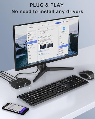 HDMI KVM Switch 1 Monitors 2 Computers, USB KVM Switches Sharing 4 USB, Support Wireless Keyboard and Mouse, Powered by USB, with 2 HDMI and 2 USB Cables… in Kuwait
