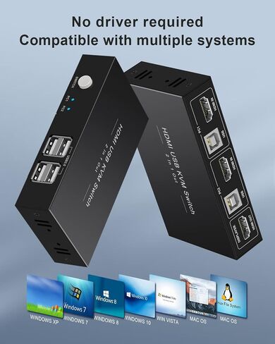HDMI KVM Switch 1 Monitors 2 Computers, USB KVM Switches Sharing 4 USB, Support Wireless Keyboard and Mouse, Powered by USB, with 2 HDMI and 2 USB Cables… in Kuwait