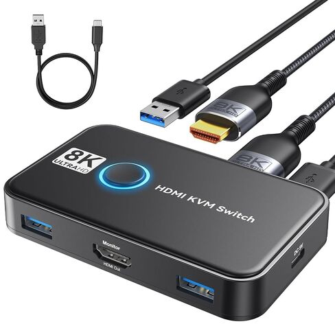 8K KVM Switch HDMI 2 Port Box，8K@60HZ USB and HDMI Switch for 2 Computers Share 1 HD Monitor Keyboard and Mouse, with 2 USB 3.0 and 2 HDMI Cables in Kuwait