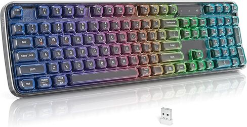 Wireless Ergonomic Keyboard, Full-Size Triple-Mode BT 5.0/2.4GHz/Wired USB-C Wireless Keyboard with RGB Backlit, Rechargeable Battery, Curve Design for Windows/Mac/Android - Black in Kuwait