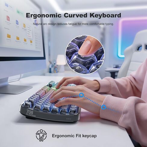 Wireless Ergonomic Keyboard, Full-Size Triple-Mode BT 5.0/2.4GHz/Wired USB-C Wireless Keyboard with RGB Backlit, Rechargeable Battery, Curve Design for Windows/Mac/Android - Black in Kuwait