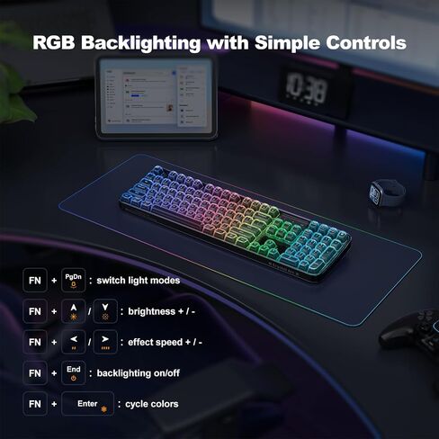 Wireless Ergonomic Keyboard, Full-Size Triple-Mode BT 5.0/2.4GHz/Wired USB-C Wireless Keyboard with RGB Backlit, Rechargeable Battery, Curve Design for Windows/Mac/Android - Black in Kuwait