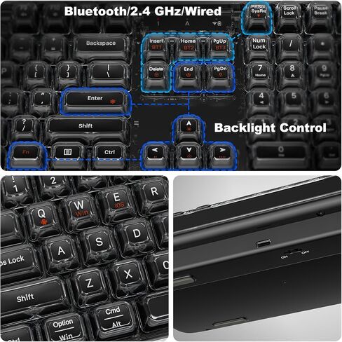 Wireless Ergonomic Keyboard, Full-Size Triple-Mode BT 5.0/2.4GHz/Wired USB-C Wireless Keyboard with RGB Backlit, Rechargeable Battery, Curve Design for Windows/Mac/Android - Black in Kuwait