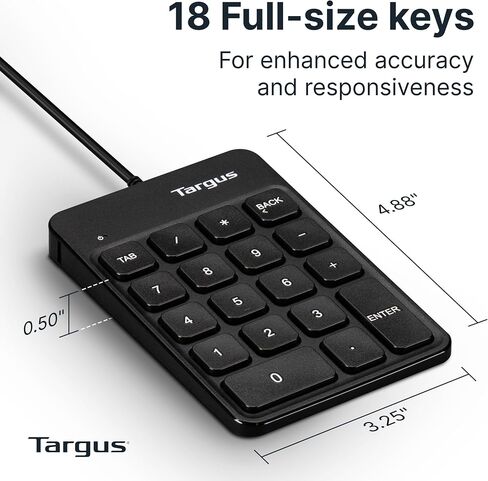 Targus Wired Numeric EcoSmart Keypad, 18 Full-Size Keys, Slim Ergonomic Design, USB-A & USB-C Plug-and-Play, Auto OS Detection for Windows, macOS & Chrome OS, AKP13GL in Kuwait