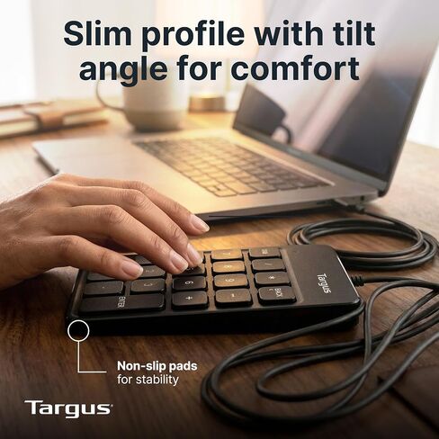 Targus Wired Numeric EcoSmart Keypad, 18 Full-Size Keys, Slim Ergonomic Design, USB-A & USB-C Plug-and-Play, Auto OS Detection for Windows, macOS & Chrome OS, AKP13GL in Kuwait
