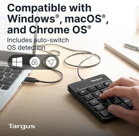 Targus Wired Numeric EcoSmart Keypad, 18 Full-Size Keys, Slim Ergonomic Design, USB-A & USB-C Plug-and-Play, Auto OS Detection for Windows, macOS & Chrome OS, AKP13GL in Kuwait