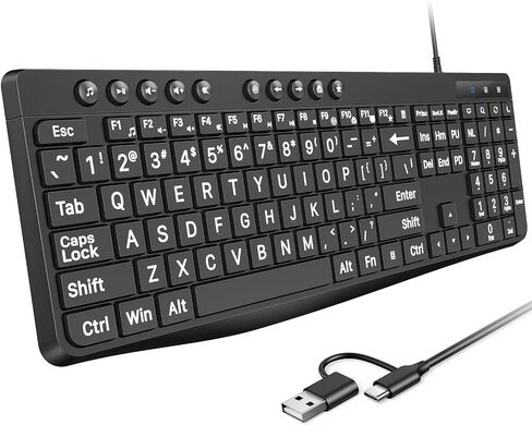 OMOTON Large Print Computer Keyboard with USB C & USB A Dual Interface in Kuwait