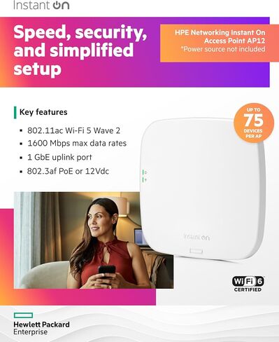 HPE Networking Instant On Access Point AP12 3x3 WiFi 5 Indoor Wireless Access Point | Power Source Not Included | US Model (R2X00A) in Kuwait