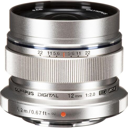 Olympus M.Zuiko Digital ED 12mm f/2 Lens Silver for Micro Four Thirds, 24mm Equivalent Wide Angle Prime Lens for Street Photography and Travel (Bundle) in Kuwait