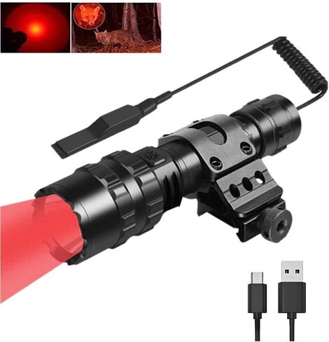 Red Light Tactical Flashlight Rechargeable 3000 Lumen Super Bright Red Hunting Flashlights Predator Light with Picatinny Offset Mount, Pressure Switch in Kuwait