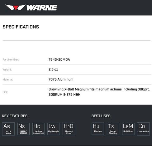 WARNE Mountain Tech Picatinny Rail Compatible with Browning X-Bolt Magnum in Kuwait