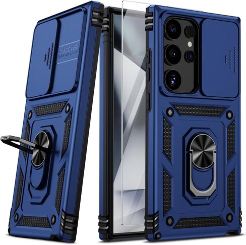Vinve for Samsung Galaxy S24 Ultra Case, Slide Lens Cover, HD Screen Protector, Military Grade Drop Protection, Magnetic Rotated Ring Holder Kickstand Protective Phone Case (Navy Blue) in Kuwait